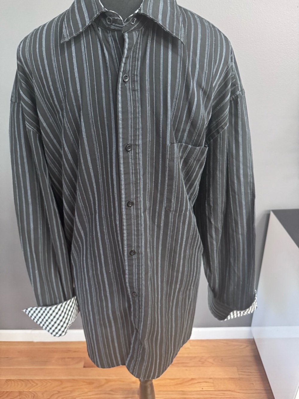 Bogari Black Vertical Stripe Shirt Mens XXL Italy Casual Button Down Pocket